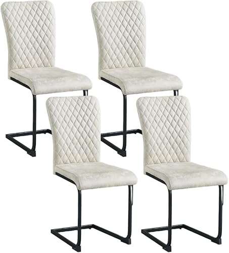 AINPECCA 4 Stück Freischwinger Schwingstuhl Esszimmerstühle mit Kunstleder Hohe Rückenlehne, Metallgestell, Küchenstuhl, Wohnzimmerstuhl, Bürostuhl(4, PU Beige) von AINPECCA