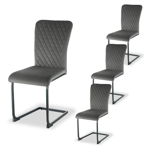 AINPECCA 4 Stück Freischwinger Schwingstuhl Esszimmerstühle mit Samtbezug Hohe Rückenlehne, Metallgestell, Küchenstuhl, Wohnzimmerstuhl, Bürostuhl(4, Grau) von AINPECCA