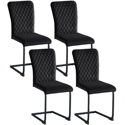 AINPECCA 4 Stück Stück Freischwinger Schwingstuhl Esszimmerstühle mit Samtbezug Hohe Rückenlehne, Metallgestell, Küchenstuhl, Wohnzimmerstuhl, Bürostuhl (4, Schwarz) von AINPECCA