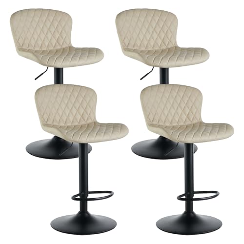 AINPECCA 4er Barhocker Kunstleder Barstuhl mit Rückenlehne Gepolsterter Bistrohocker mit Luftheber-Design Höhenverstellbar 360° Drehbar Bürostuhl für Kücheninsel, Wohnzimmer, Café(4, PU Beige) von AINPECCA