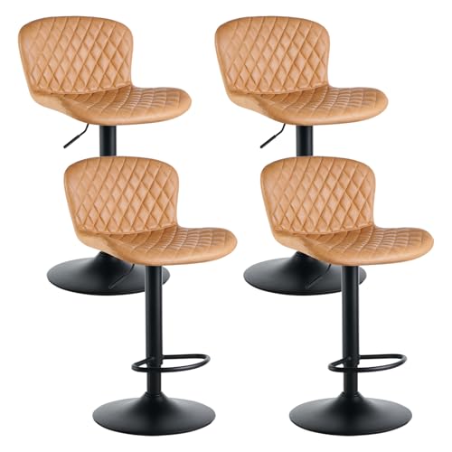AINPECCA 4er Barhocker Kunstleder Barstuhl mit Rückenlehne Gepolsterter Bistrohocker mit Luftheber-Design Höhenverstellbar 360° Drehbar Bürostuhl für Kücheninsel, Wohnzimmer, Café(4, PU Braun) von AINPECCA