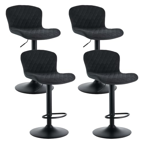 AINPECCA 4er Barhocker Samt Barstuhl mit Rückenlehne Gepolsterter Bistrohocker mit Luftheber-Design Höhenverstellbar 360° Drehbar Bürostuhl für Kücheninsel, Wohnzimmer, Café(4, Schwarz) von AINPECCA