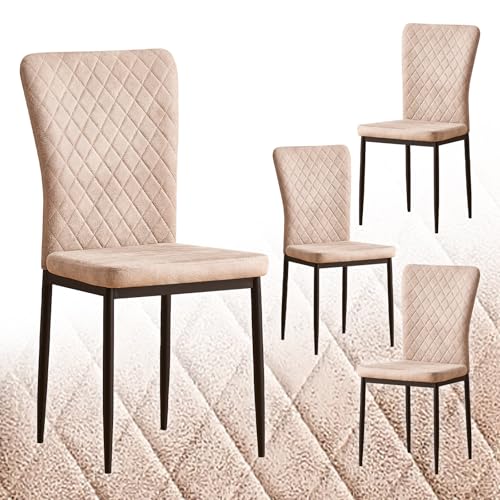AINPECCA 4er-Set Esszimmerstühle höhen Rückenlehne grün, skandinavischer Wohnzimmerstuhl, Samtstuhl Metallrahmen Esszimmer, Küche und Konferenzraum (4, PU beige) von AINPECCA