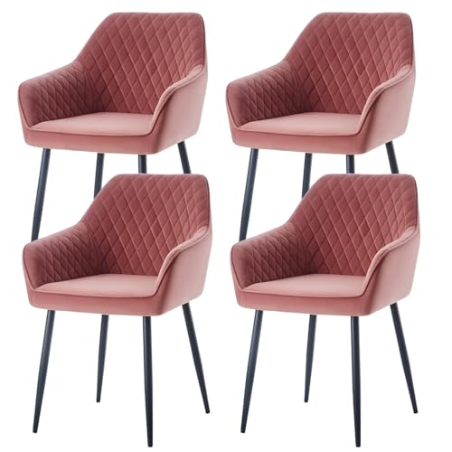 AINPECCA 4er Set Samt Esszimmerstühle bequemer Polsterstuhl mit Armlehnen Küchenstühle mit Robuste Metallbeine Moderne Sessel für Wohnzimmer, Esszimmer, Küche(4, rosa) von AINPECCA