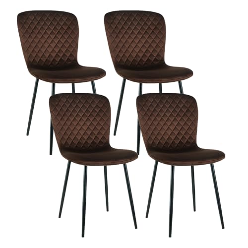 AINPECCA 4er-Set Samtstühle mit Metallgestell Velours Esszimmerstühle mit Rückenlehne im skandinavischen Design für Küchentisch, Schlafzimmer oder Boudoir (4, Braun) von AINPECCA