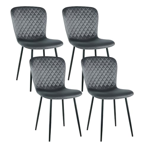 AINPECCA 4er-Set Samtstühle mit Metallgestell Velours Esszimmerstühle mit Rückenlehne im skandinavischen Design für Küchentisch, Schlafzimmer oder Boudoir (4, Grau) von AINPECCA