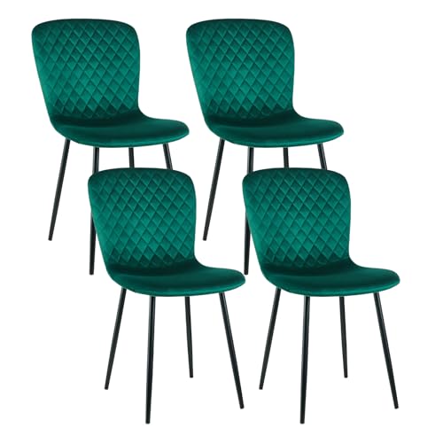 AINPECCA 4er-Set Samtstühle mit Metallgestell Velours Esszimmerstühle mit Rückenlehne im skandinavischen Design für Küchentisch, Schlafzimmer oder Boudoir (4, Grün) von AINPECCA