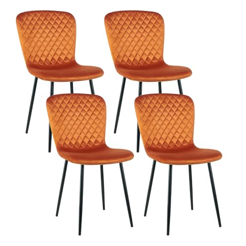AINPECCA 4er-Set Samtstühle mit Metallgestell Velours Esszimmerstühle mit Rückenlehne im skandinavischen Design für Küchentisch, Schlafzimmer oder Boudoir (4, Orange) von AINPECCA