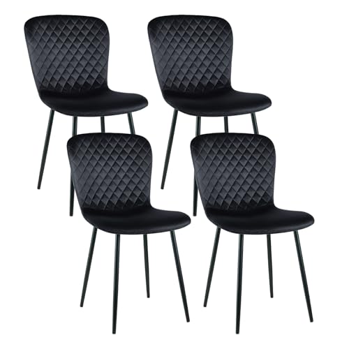AINPECCA 4er-Set Samtstühle mit Metallgestell Velours Esszimmerstühle mit Rückenlehne im skandinavischen Design für Küchentisch, Schlafzimmer oder Boudoir (4, schwarz) von AINPECCA