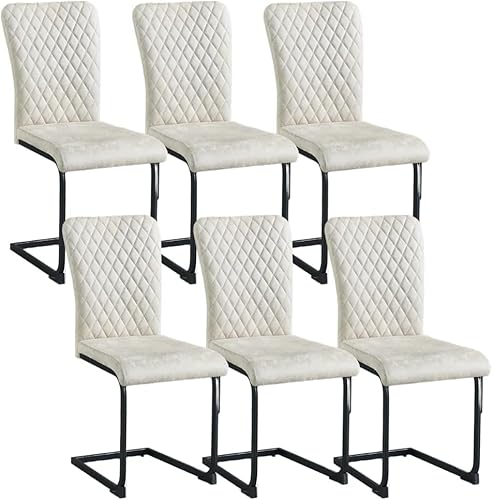 AINPECCA 6 Stück Freischwinger Schwingstuhl Esszimmerstühle mit Kunstleder Hohe Rückenlehne, Metallgestell, Küchenstuhl, Wohnzimmerstuhl, Bürostuhl(6, PU Beige) von AINPECCA