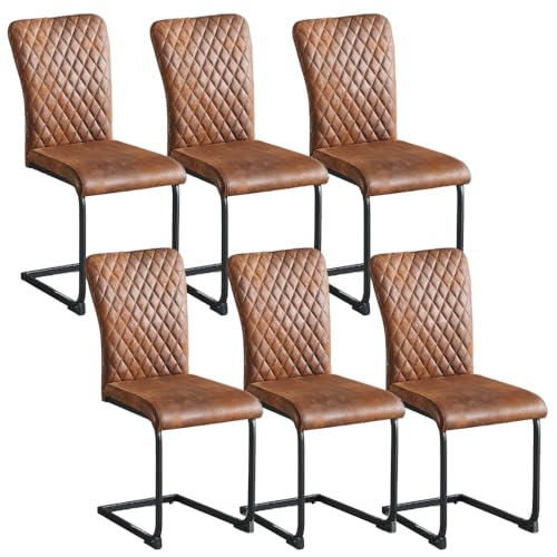 AINPECCA 6 Stück Freischwinger Schwingstuhl Esszimmerstühle mit Kunstleder Hohe Rückenlehne, Metallgestell, Küchenstuhl, Wohnzimmerstuhl, Bürostuhl(6, PU Braun) von AINPECCA