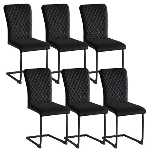 AINPECCA 6 Stück Freischwinger Schwingstuhl Esszimmerstühle mit Samtbezug Hohe Rückenlehne, Metallgestell, Küchenstuhl, Wohnzimmerstuhl, Bürostuhl(6, Schwarz) von AINPECCA