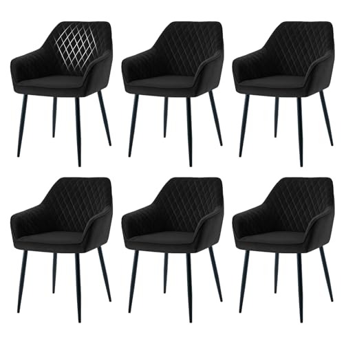 AINPECCA 6er Set Samt Esszimmerstühle bequemer Polsterstuhl mit Armlehnen Küchenstühle mit Robuste Metallbeine Moderne Sessel für Wohnzimmer, Esszimmer, Küche(6, schwarz) von AINPECCA
