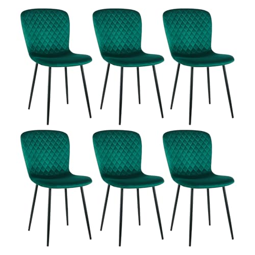 AINPECCA 6er-Set Samtstühle mit Metallgestell Velours Esszimmerstühle mit Rückenlehne im skandinavischen Design für Küchentisch, Schlafzimmer oder Boudoir (6, Grün) von AINPECCA