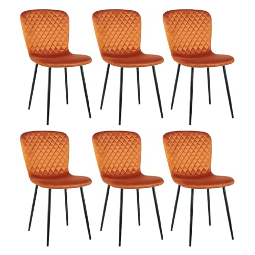AINPECCA 6er-Set Samtstühle mit Metallgestell Velours Esszimmerstühle mit Rückenlehne im skandinavischen Design für Küchentisch, Schlafzimmer oder Boudoir (6, Orange) von AINPECCA