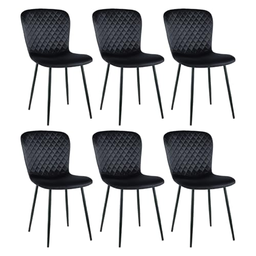 AINPECCA 6er-Set Samtstühle mit Metallgestell Velours Esszimmerstühle mit Rückenlehne im skandinavischen Design für Küchentisch, Schlafzimmer oder Boudoir (6, schwarz) von AINPECCA