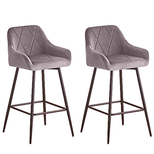 AINPECCA Barhocker 2 Set aus Samt Designer Barstuhl mit Armlehne und Metallbeine Gepolsterter Tresenhocker Bistrohocker für Bar Bistro Café Küche(2, grau) von AINPECCA