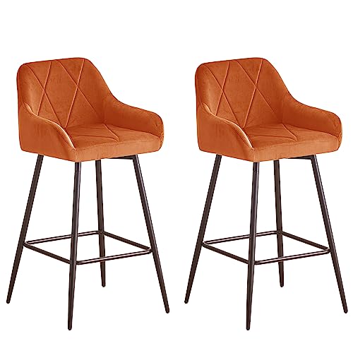 AINPECCA Barhocker 2 Set aus Samt Designer Barstuhl mit Armlehne und Metallbeine Gepolsterter Tresenhocker Bistrohocker für Bar Bistro Café Küche(2, orange) von AINPECCA