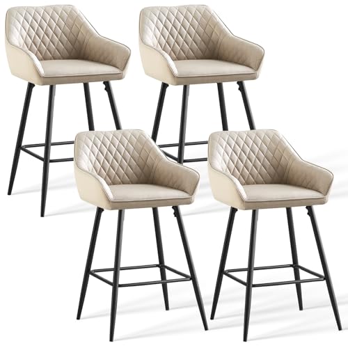 AINPECCA Barhocker 2er Set Barhocker Tresenhocker Bistrohocker mit Fußstütze, Rückenlehne, schwarzen Metallbeine und Sitzfläche aus Samt für Hausbar, Bistro und Counter (4, PU beige) von AINPECCA