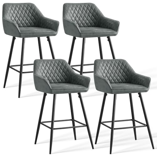 AINPECCA Barhocker 2er Set Barhocker Tresenhocker Bistrohocker mit Fußstütze, Rückenlehne, schwarzen Metallbeine und Sitzfläche aus Samt für Hausbar, Bistro und Counter (4, PU hellgrau) von AINPECCA