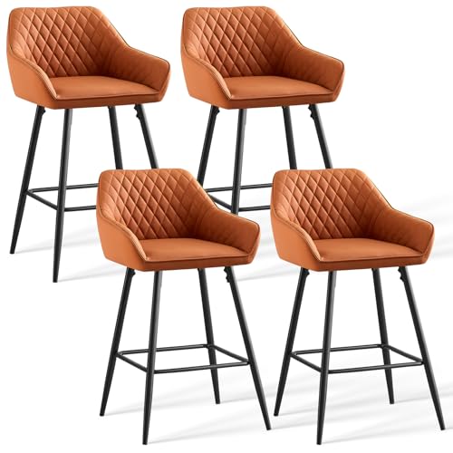 AINPECCA Barhocker 2er Set Barhocker Tresenhocker Bistrohocker mit Fußstütze, Rückenlehne, schwarzen Metallbeine und Sitzfläche aus Samt für Hausbar, Bistro und Counter (4, PU orange) von AINPECCA