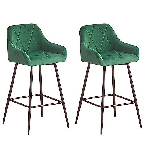 AINPECCA Barhocker 2er Set aus Samt Designer Barstuhl mit Armlehne und Metallbeine Gepolsterter Tresenhocker Bistrohocker für Bar Bistro Café Küche(2, grün) von AINPECCA