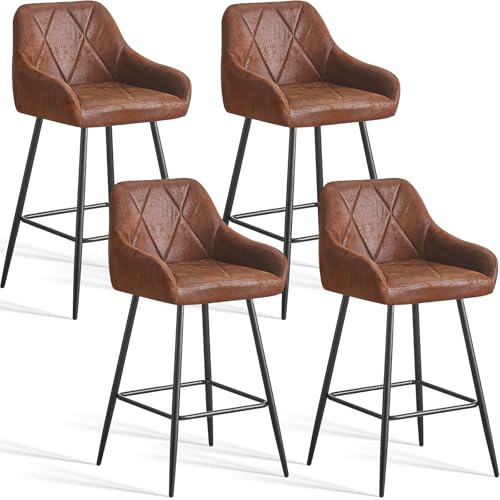 AINPECCA Barhocker 4er Set aus Kunstkeder Designer Barstuhl mit Armlehne und Metallbeine Gepolsterter Tresenhocker Bistrohocker für Bar Bistro Café Küche(4, braun) von AINPECCA