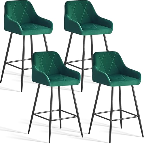 AINPECCA Barhocker 4er Set aus Samt Designer Barstuhl mit Armlehne und Metallbeine Gepolsterter Tresenhocker Bistrohocker für Bar Bistro Café Küche(4, grün) von AINPECCA