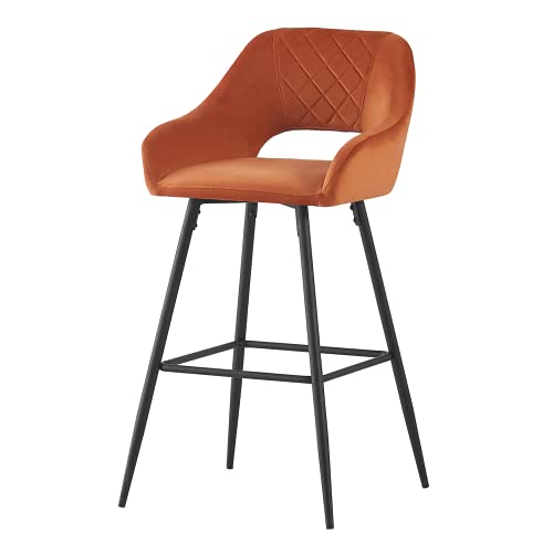 AINPECCA Barhocker Set von 1 Samt, schwarz, Frühstücksstühle, Esszimmertisch, Barstühle mit fester Höhe und Metallrahmen und Fußstütze für Frühstücksbar, Theke, Küche und Zuhause (1, Orange) von AINPECCA