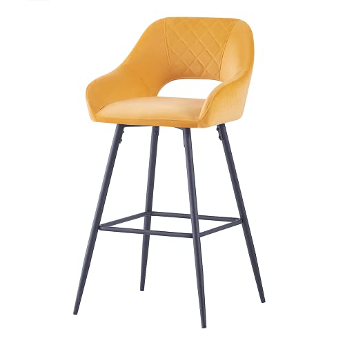 AINPECCA Barhocker Set von 1 Samt, schwarz, Frühstücksstühle, Esszimmertisch, Barstühle mit fester Höhe und Metallrahmen und Fußstütze für Frühstücksbar, Theke, Küche und Zuhause (1, Gold) von AINPECCA