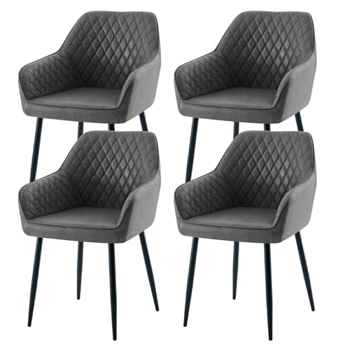 AINPECCA 4er Set Kunstleder Esszimmerstühle bequemer Polsterstuhl mit Armlehnen Küchenstühle mit Robuste Metallbeine Moderne Sessel für Wohnzimmer, Esszimmer, Küche(4, PU dunkelgrau) von AINPECCA