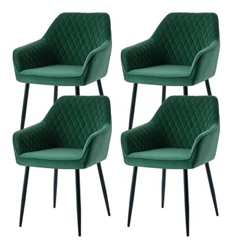AINPECCA 4er Set Samt Esszimmerstühle bequemer Polsterstuhl mit Armlehnen Küchenstühle mit Robuste Metallbeine Moderne Sessel für Wohnzimmer, Esszimmer, Küche(4, grün) von AINPECCA