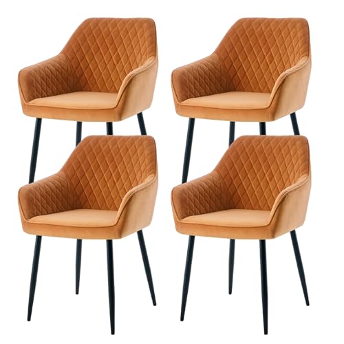 AINPECCA 4er Set Samt Esszimmerstühle bequemer Polsterstuhl mit Armlehnen Küchenstühle mit Robuste Metallbeine Moderne Sessel für Wohnzimmer, Esszimmer, Küche(4, orange) von AINPECCA