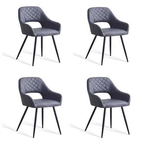 AINPECCA 4er-Set Kunstleder Esszimmerstuhl mit Stoffbezug Gepolsterter Polsterstuhl mit Armlehnen Küchenstuhl mit offener Rückenlehne Metallbeine für Esszimmer Wohnzimmer Küche (4, Pu grau) von AINPECCA
