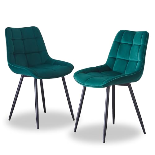AINPECCA Samt Esszimmerstühle mit Chesterfield Steppung Velours Polsterstühle mit Rückenlehne & Metallbeinen für Küche, Esszimmer, Wohnzimmer (2, Grün) von AINPECCA