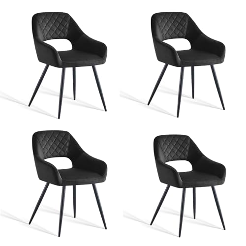 AINPECCA 4er-Set Samt Esszimmerstuhl mit Stoffbezug Gepolsterter Polsterstuhl mit Armlehnen Küchenstuhl mit offener Rückenlehne Metallbeine für Esszimmer Wohnzimmer Küche (4, Schwarz) von AINPECCA