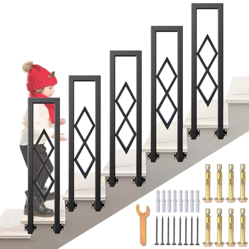 AIOJXHY Treppengeländer Innen, Seitlich Montiert U Förmig Handlauf Treppe, Rostfrei Metall Vierkantrohr Brüstungsgeländer, für Terrass Flure Wohnungen Villen, Mit Diamantverzierung (Schwarz, 100cm) von AIOJXHY
