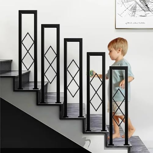 AIOJXHY Treppengeländer Innen U Förmig Rostfrei Handlauf Geländer Treppe, Schmiedeeiserne Metall Ziergeländer, mit Diamant Muster, für Korridor, Villa Eingang und Außen (Schwarz, 100cm) von AIOJXHY