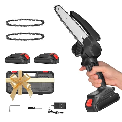 AIOMEST 6" Mini Kettensäge mit Akku, Astsäge mit 2 Akku und 2 Ketten, Werkzeugloser Messer- und Kettenwechsel Mini Chainsaw, Handkettensäge Akku für Gartenscheren Holzschneidenz von AIOMEST