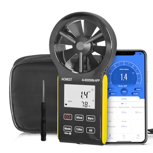 AIOMEST 6000WM-APP Digitaler Anemometer Handheld Windmesser Windmessgerät CFM Wind Speed Meter mit MAX/MIN/AVG für Windgeschwindigkeit Temperatur Wind Chill Tester, HVAC von AIOMEST