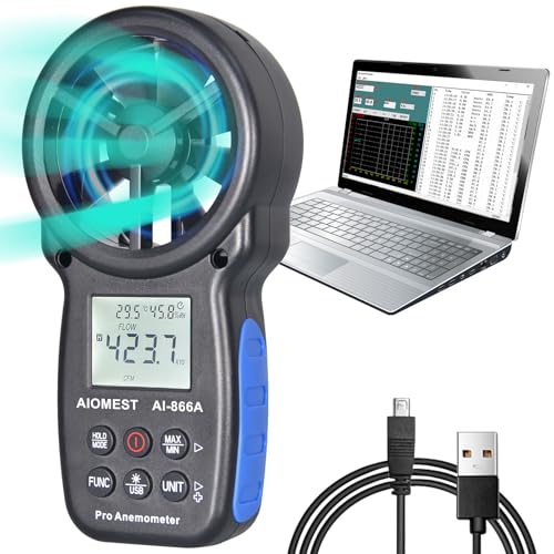 AIOMEST Windmesser, Digital Anemometer Windmesser Windmessgerät Handheld, AI-866A Windmesser CFM Wind Speed Meter für Windgeschwindigkeit Temperatur, mit USB Anschluss von AIOMEST