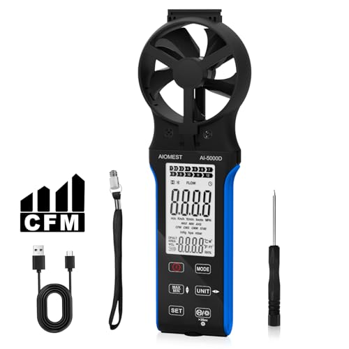 AIOMEST CFM Wind Handheld Anemometer Wasserdicht, Digitale Windgeschwindigkeitsmesser mit Anti-Interferenz-Touch-Tasten für Luftstrom HAVC, Luftströmungsgeschwindigkeitsmesser Messgerät AI-5000D von AIOMEST