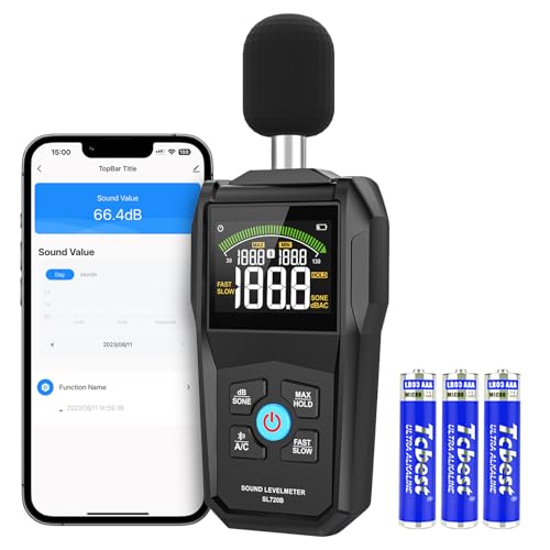 AIOMEST Dezibel Messgerät mit Bluetooth App, Digital Tragbare Schallpegelmesser 30dB bis 130dB mit LCD-Display A/C Gewichtet MAX/MIN, Datenspeicherung, Sound Level Meter für Klassenzimmer Büro Zuhause von AIOMEST