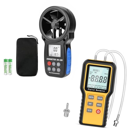 AIOMEST Digital Anemometer und Differenzdruckmessgeräte, Windmesser Windmessgerät Handheld, Digitales Manometer mit 12 wählbaren Einheiten (±20,68 kPa / ±2,999 psi), für HVAC, Lüftung von AIOMEST