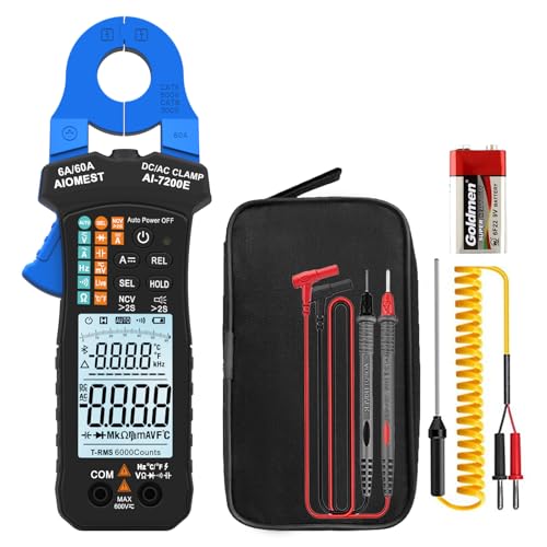 AIOMEST Digital Multimeter, 6000 Counts True RMS Zangenmultimeter, 6-60A Strommessgerät für AC DC, 600V Spannung Auto Range Strommesszange, NCV, Widerstand, Dioden, Durchgangsprüfung, Kapazität, 7200E von AIOMEST