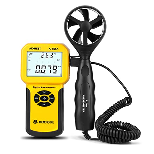 AIOMEST Digital Anemometer Windmesser, CFM Windmessgerät Handheld, AI-826A Wind Speed Meter mit Hintergrundbeleuchtung, Windgeschwindigkeit Temperatur Wind Chill Tester für HVAC Drohne Segeln Angeln von AIOMEST