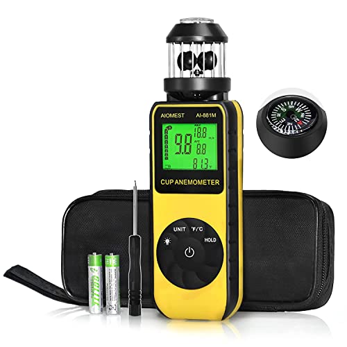 AIOMEST Windmesser Windmessgerät, 881M Digital Anemometer Handheld 4 Cups, ±4% Hoher Genauigkeit Wind Gauge Misst MAX/AVG Windgeschwindigkeit & Temperatur (℃/℉) für Schießen, Segeln, Surfen, Drohne von AIOMEST