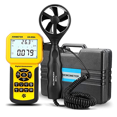 AIOMEST CFM Handheld Windmesser, HAVC Digitaler Anemometer, Windgeschwindigkeitsmesser mit Datensatz/MAX/MIN/AVG Messen Luftstrom Geschwindigkeit Temp Messgerät für Drohne Segeln Angeln, AI-856A von AIOMEST