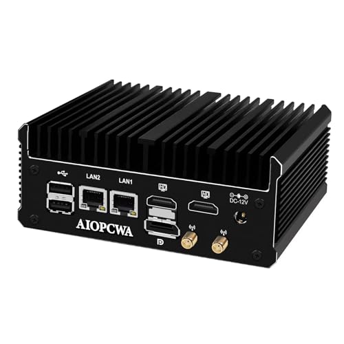 AIOPCWA Industrie PC, Mini PC lüfterlos mit N100, 2 × 2.5GbE i226V LAN Ports, 2 × COM RS232, WiFi/BT, Fanless Mini Desktop Computer, 8GB RAM 512GB NVMe SSD, Windows 11 Pro AIOPCWA Industrie PC, Mini PC lüfterlos mit N100, 2 × 2.5GbE i226V LAN Ports, 2 × COM RS232, WiFi/BT, Fanless Mini Desktop Computer, 8GB RAM 512GB NVMe SSD, Windows 11 Pro von AIOPCWA