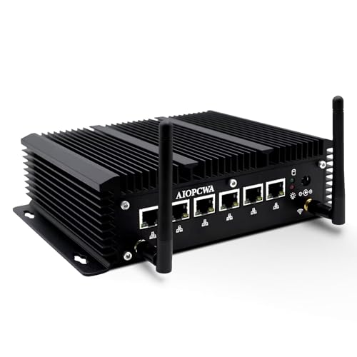 AIOPCWA Micro Firewall Appliance Core i5 10210U Mini PC Router, 6 x 2.5 GbE i225V LAN Fanless Industrial Computer, DDR4 16GB RAM 2TB SSD, Support Windows OPNsense, COM, WiFi6, BT5.2, SIM Slot von AIOPCWA